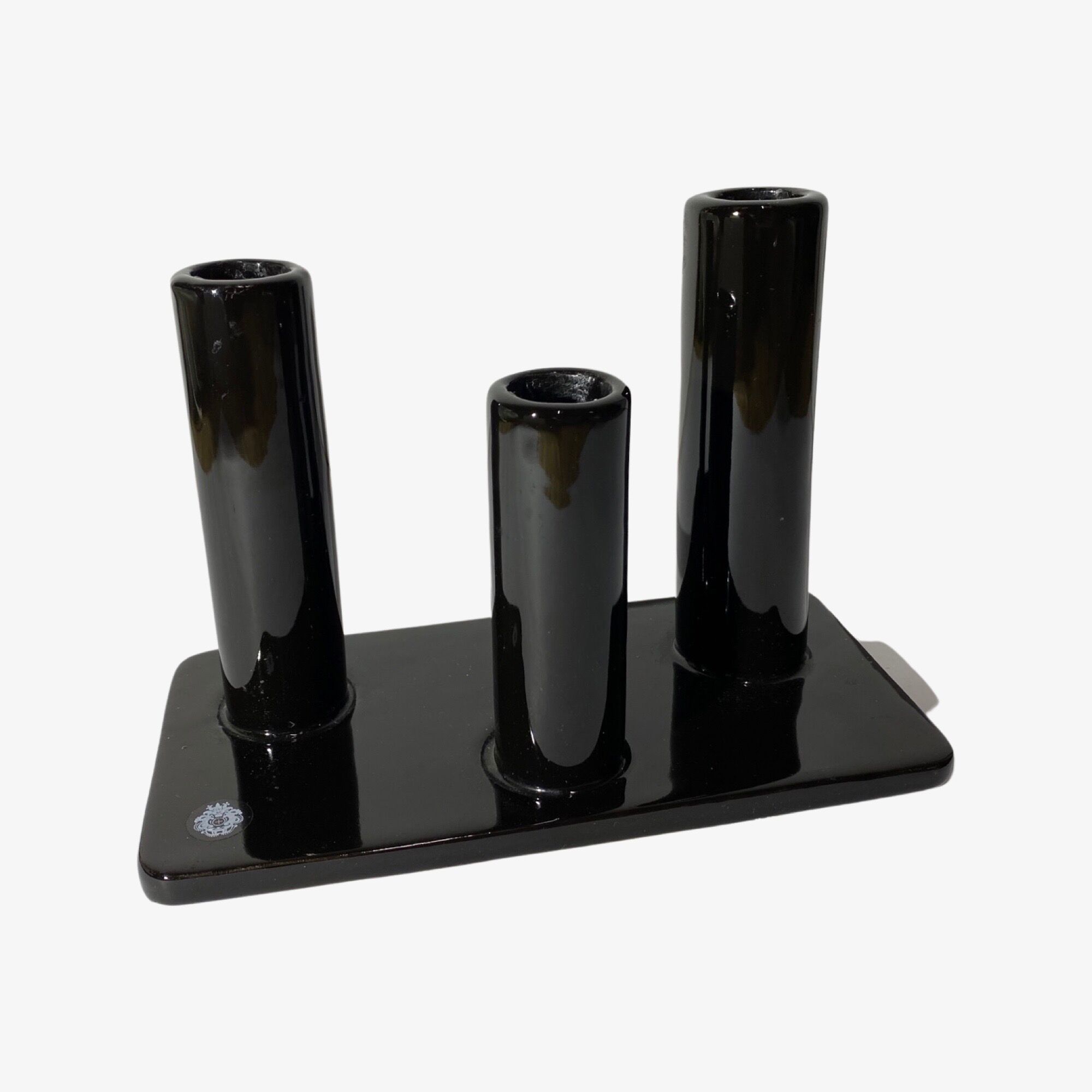 Black Candlestick Stand - VIntage Candle Holder Made From Black Shiny Ceramic From The Mid Century