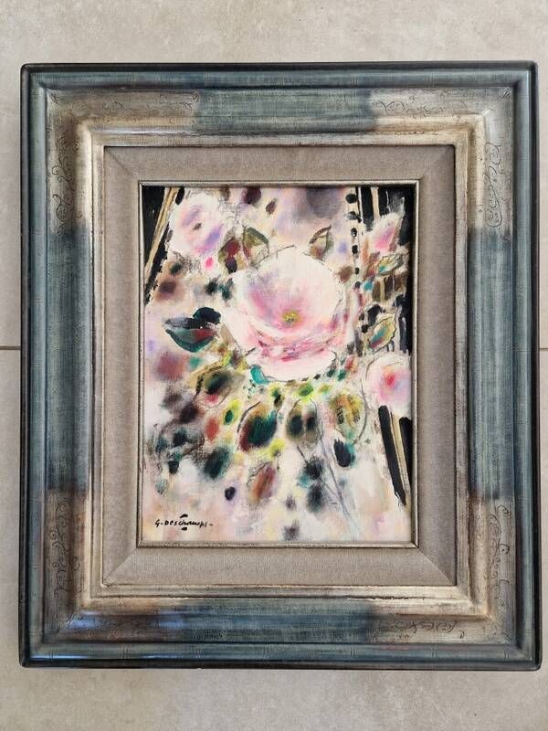 Gabriel Deschamps (1919-2011) Oil on canvas - The rose - 1960