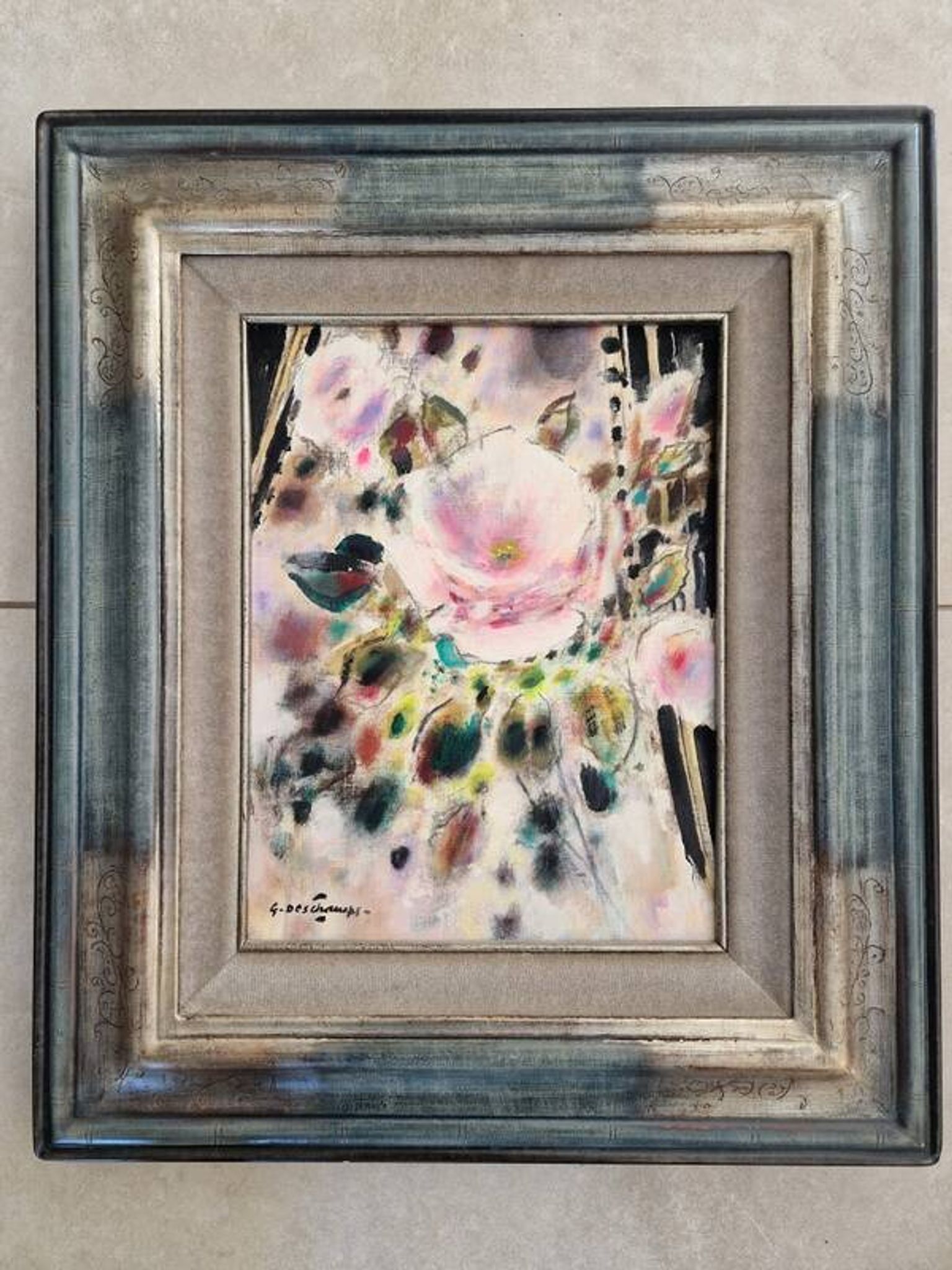 Gabriel Deschamps (1919-2011) Oil on canvas - The rose - 1960