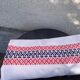 Rectangular tablecloth, Basque linen, original, pink and indigo blue frieze pattern on white cotton