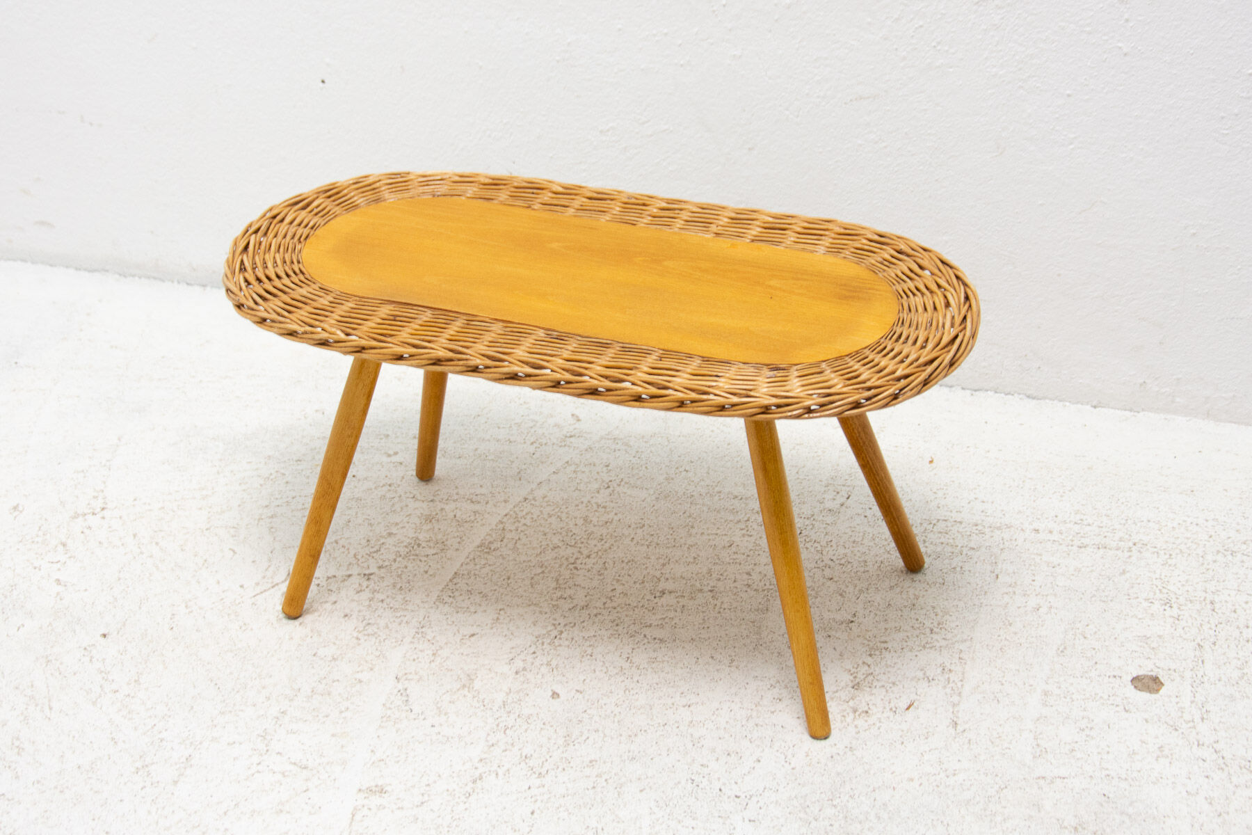 Mid century rattan stool by Jan Kalous for ÚLUV, 1960´s, Czechoslovakia