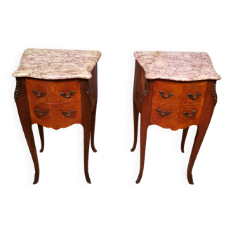 Pair of bedside tables in Louis XV style marquetry