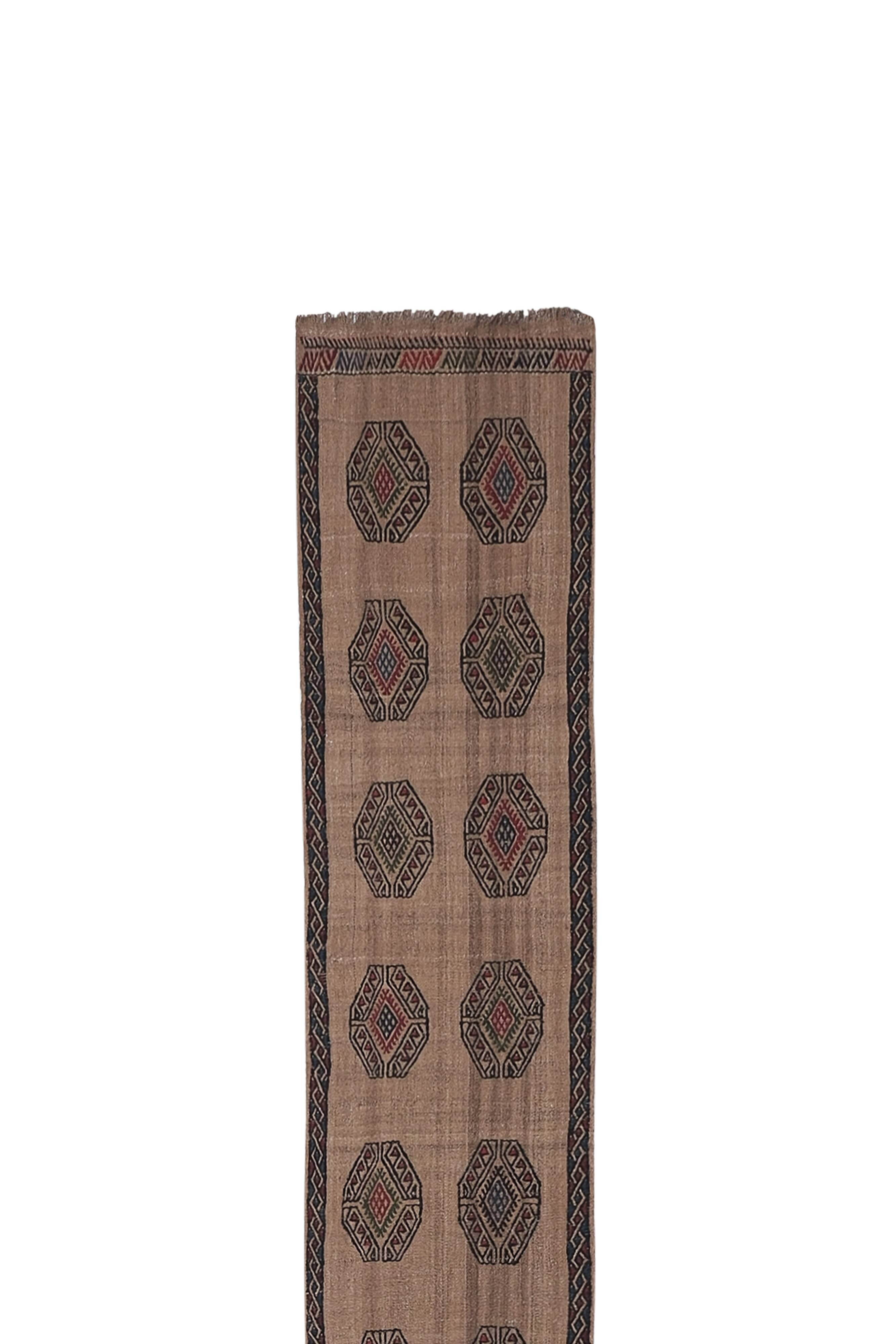 Vintage Turkish Oushak Rug Handwoven 42x402 cm