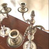 Pair of Louis XVI style silver-plated metal candelabras. Chrysalia house