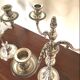 Pair of Louis XVI style silver-plated metal candelabras. Chrysalia house