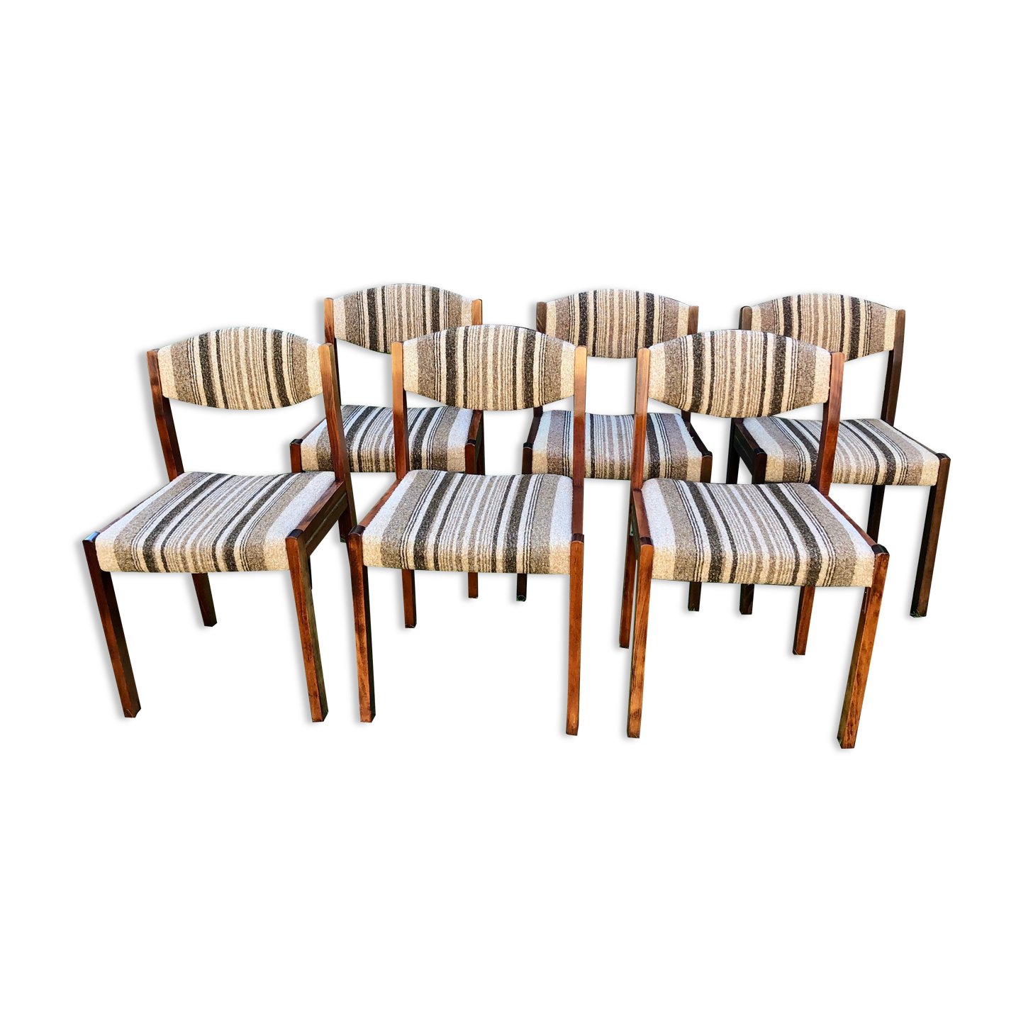 Chairs wood and striped antique fabrics