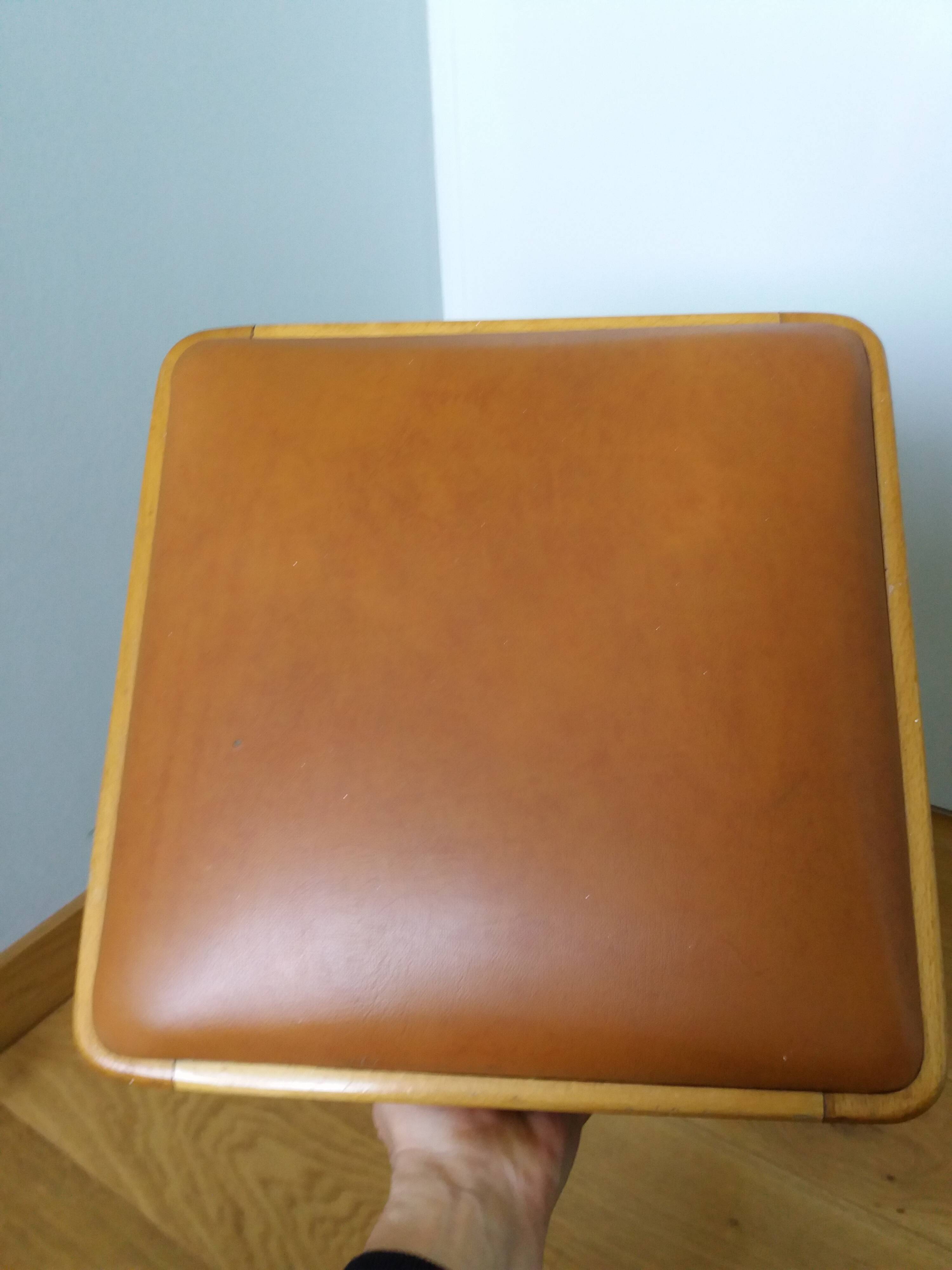 Wooden and faux leather shoe shine chest stool