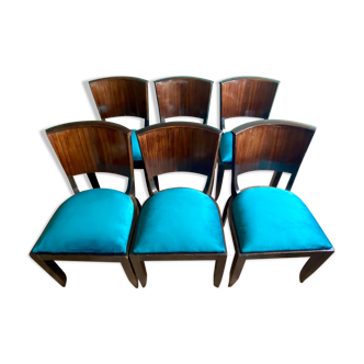 Suite of 6 Art Deco chairs 1935 Macassar's abseile restored seats