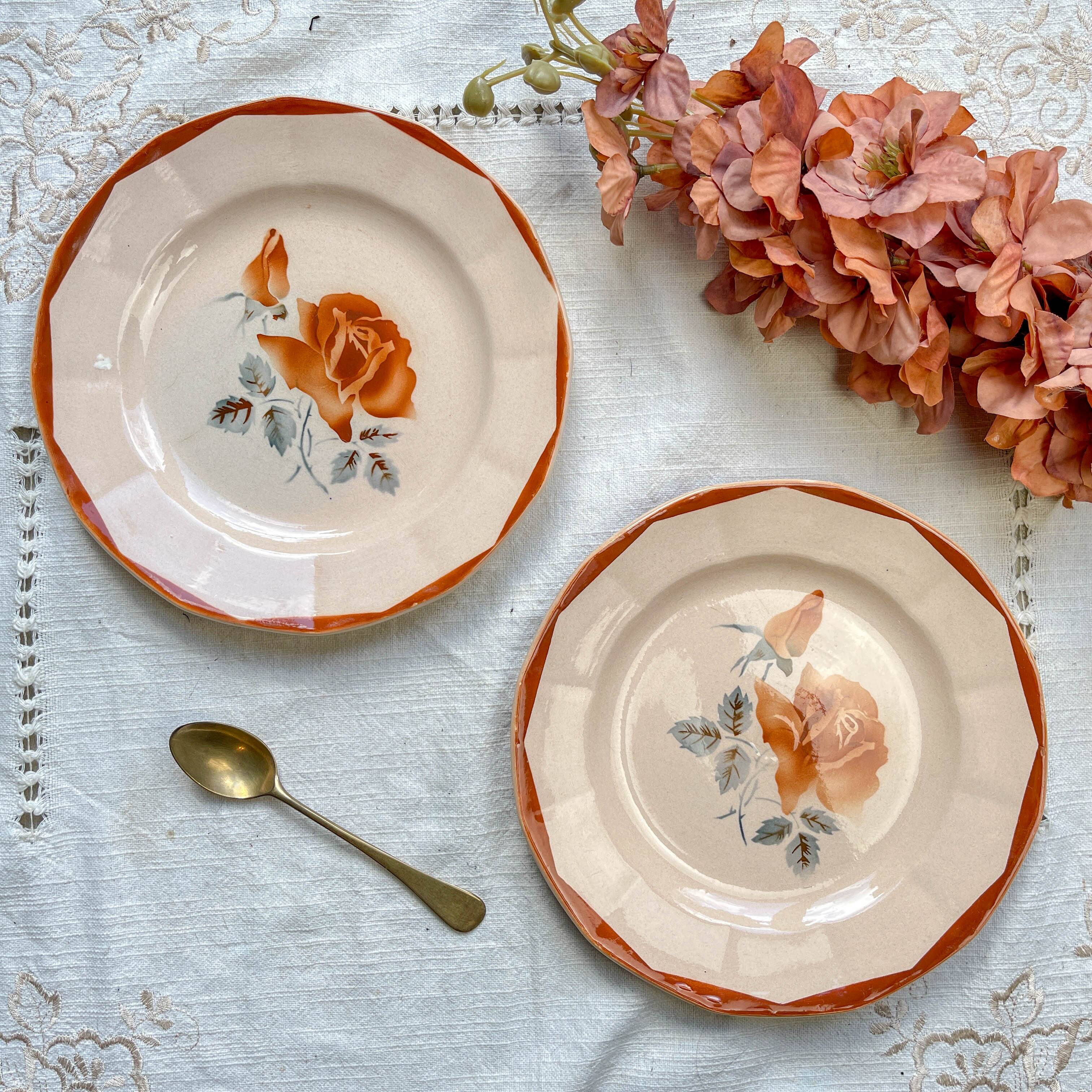 5 Small mismatched pink floral plates 1950 - DIGOIN SARREGUEMINES