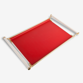 Vintage red gold and white skai serving tray