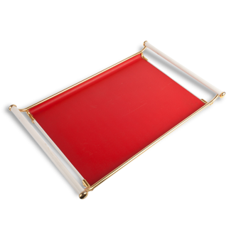 Vintage red gold and white skai serving tray