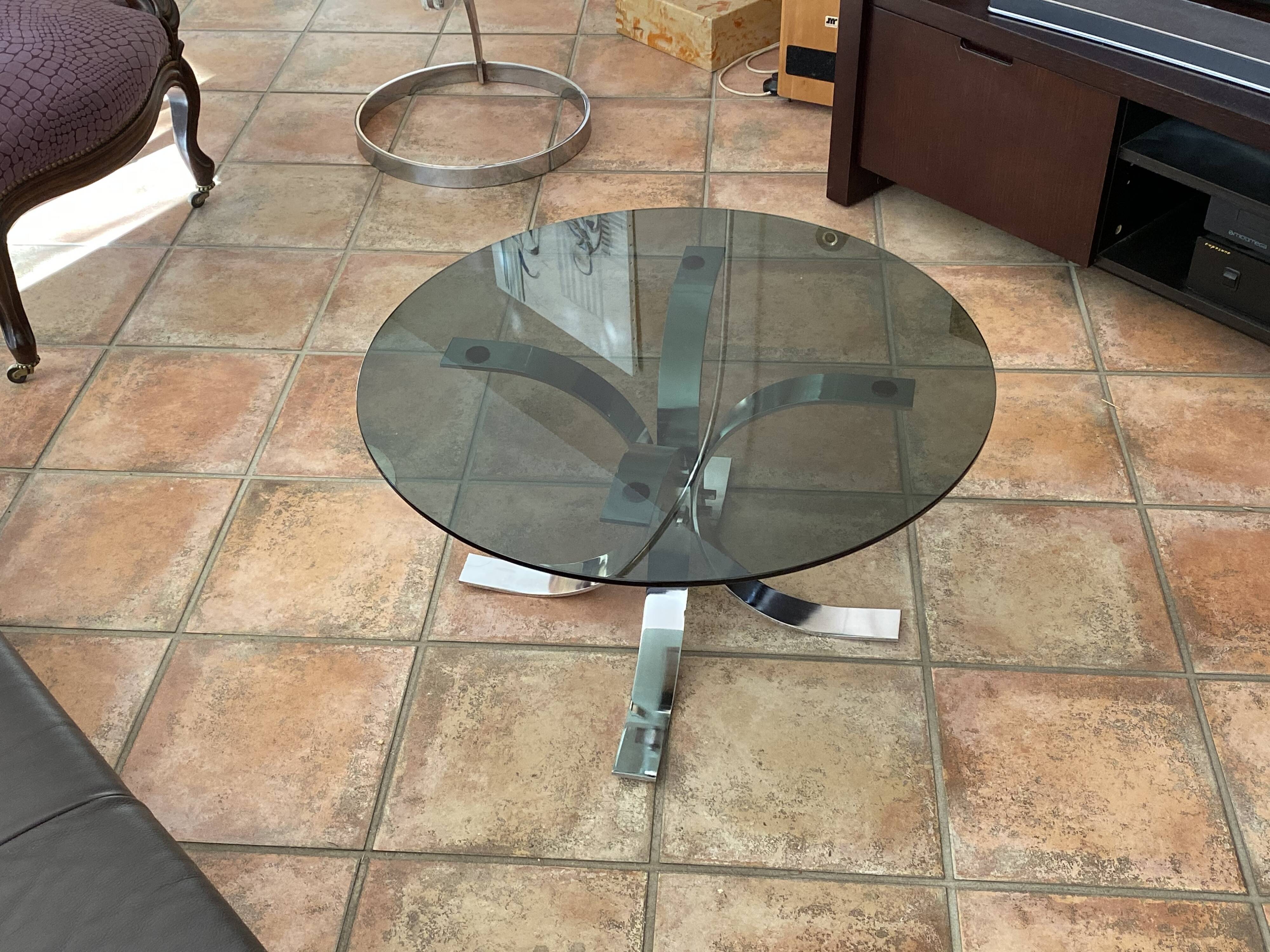 Table basse Osvaldo Borsani pour Tecno 1970 acier et verre