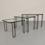 Vintage Italian design nesting coffee table in metal and glass from the 1980s