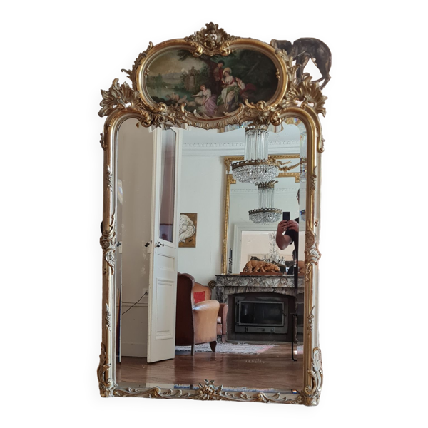 Miroir trumeau bois doré et patiné XIX ème s