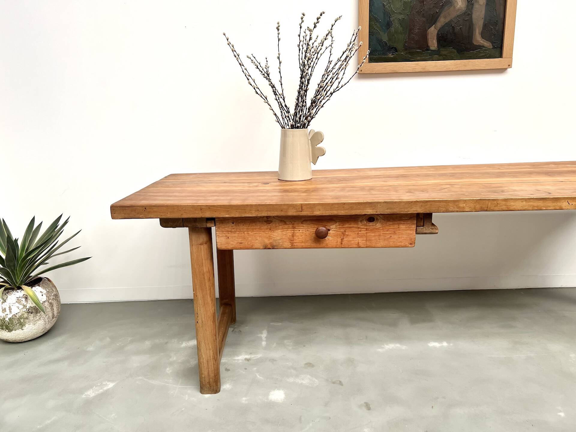 Large brutalist beech farmhouse table