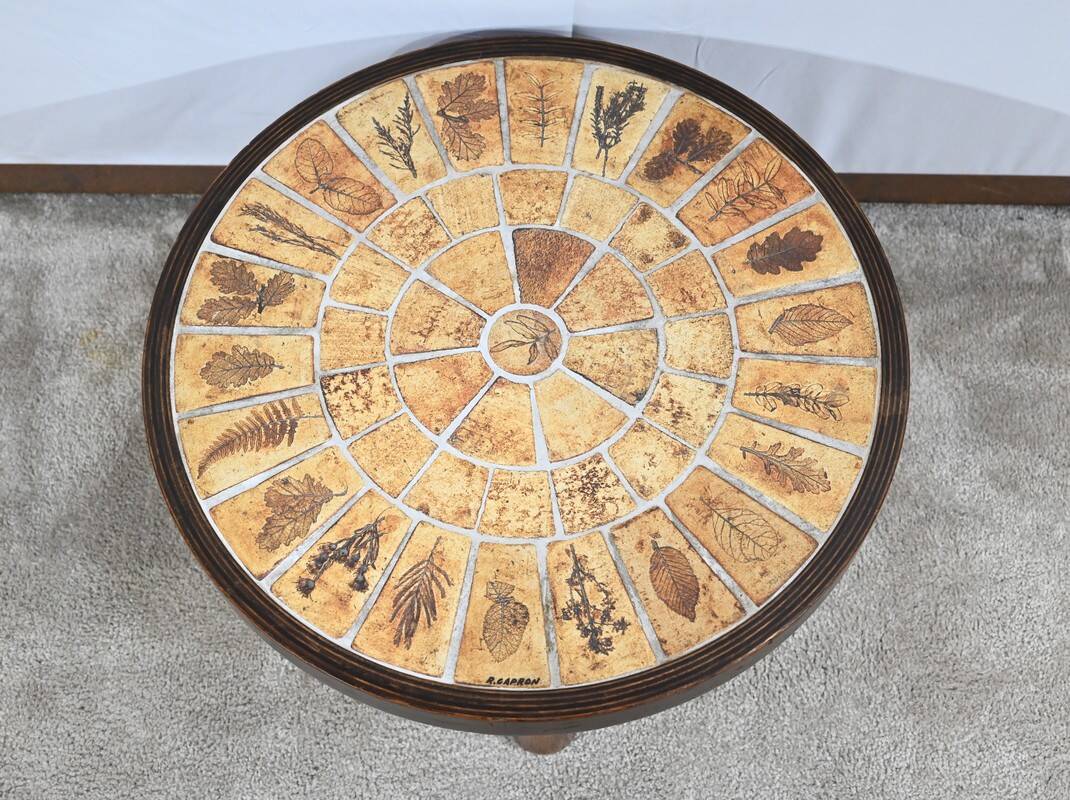 Small Salon Table in Ceramic by Vallauris, signed R.Capron, Collection Les Herbiers - 1960