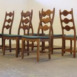 Six vintage 1960s Danish ladderback oak chairs, Henning Kjærnulf brutalist style