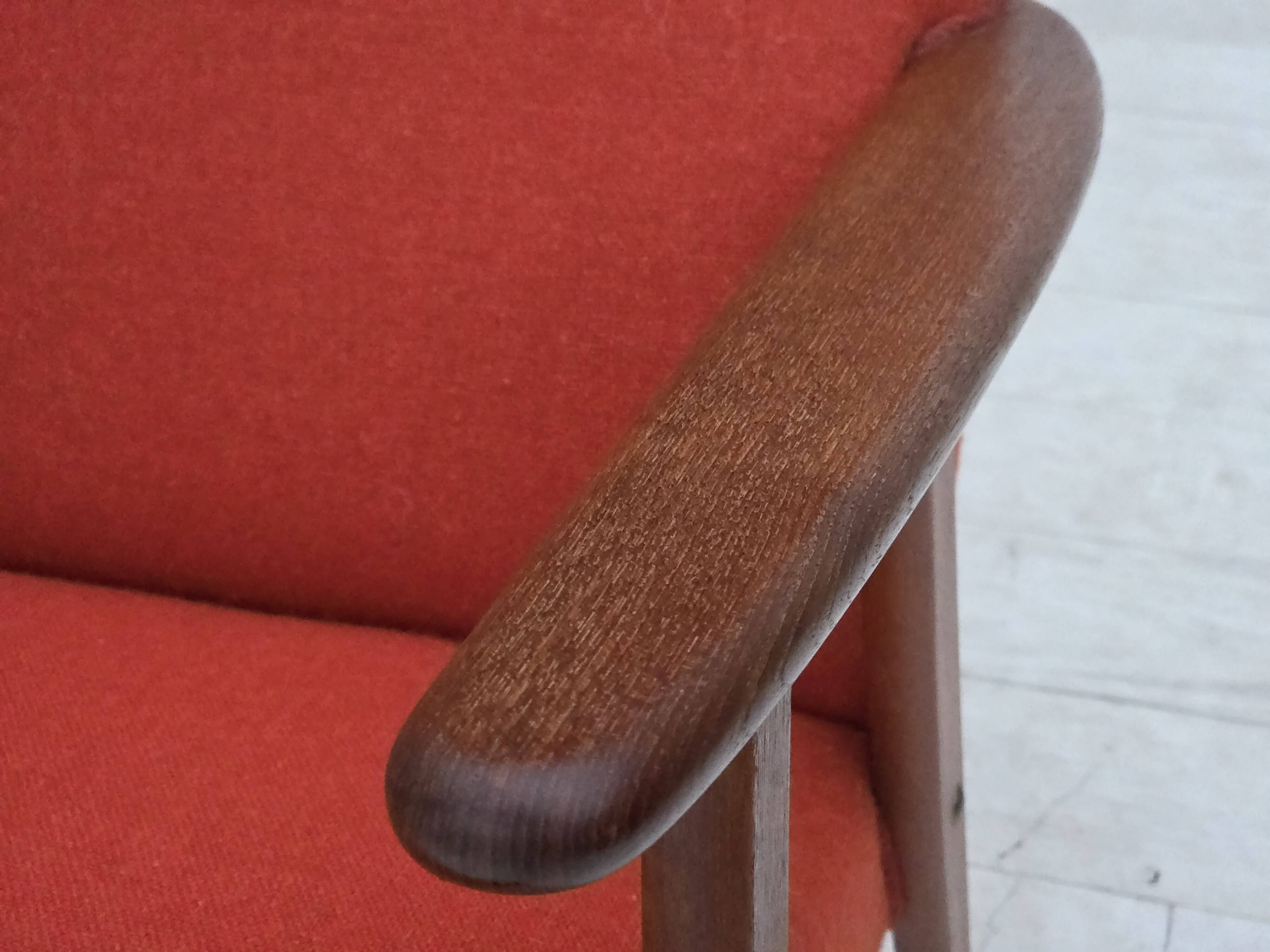 1970s, Danish highback armchair, furniture wool, teak wood, oak wood.
