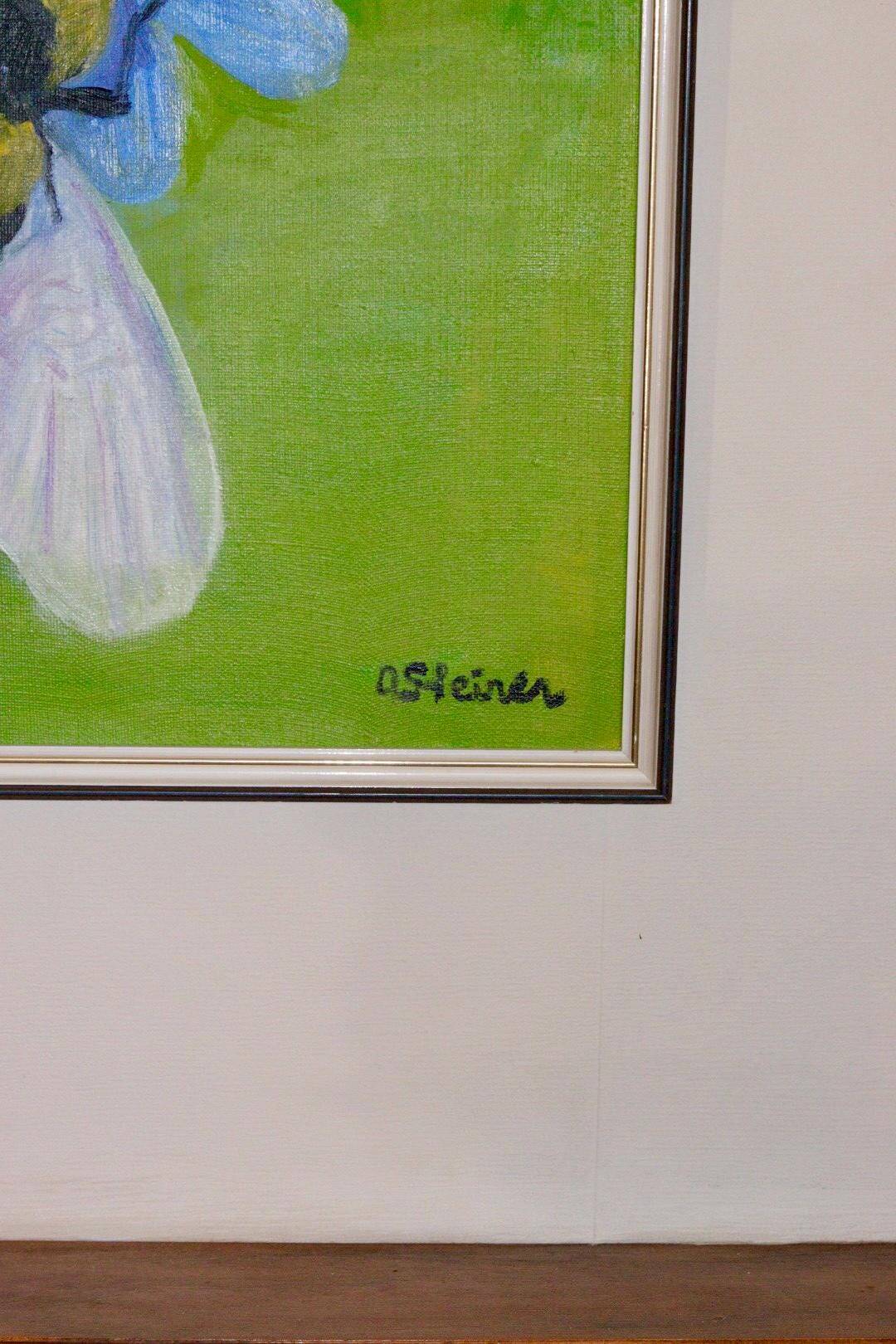 Oil painting on canvas "Bee" by Anita Steiner, Sweden mid 20th century