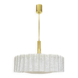 1 of 2 Doria Ice Glass Tube Chandeliers with Brass Surround, Germany, 1960s
