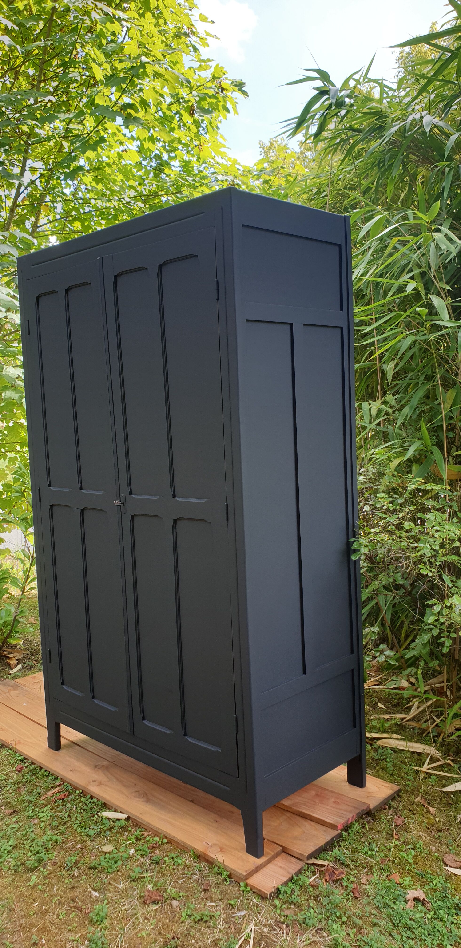 Black parisian wardrobe made of solid wood