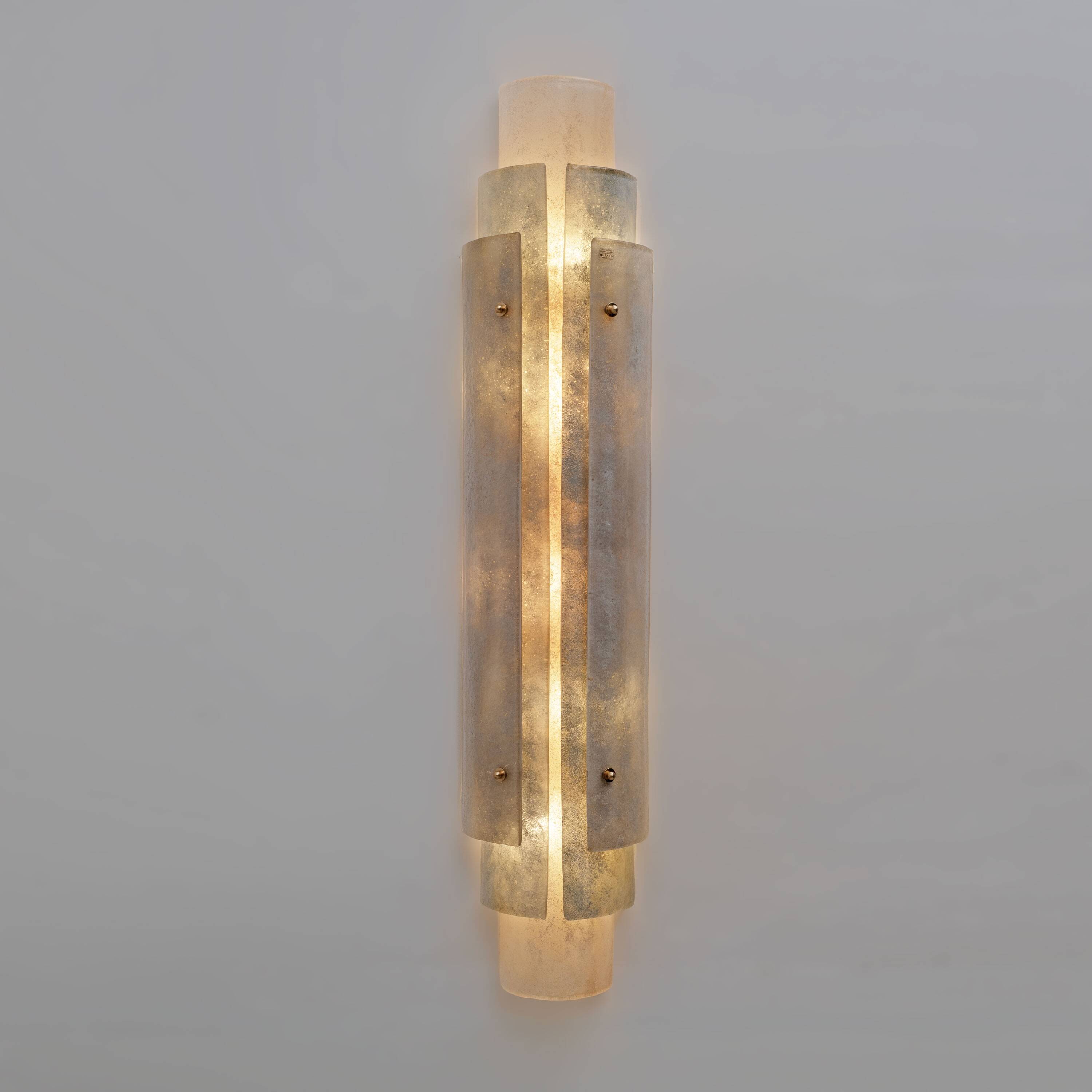 Pair of Murano Scavo Glass Wall Lamps with Brass Details