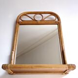 Miroir étagère en rotin