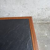Vintage Oak Coffee Table with Dark Slate Top — Warm Oak Frame and Charcoal Slate Surface