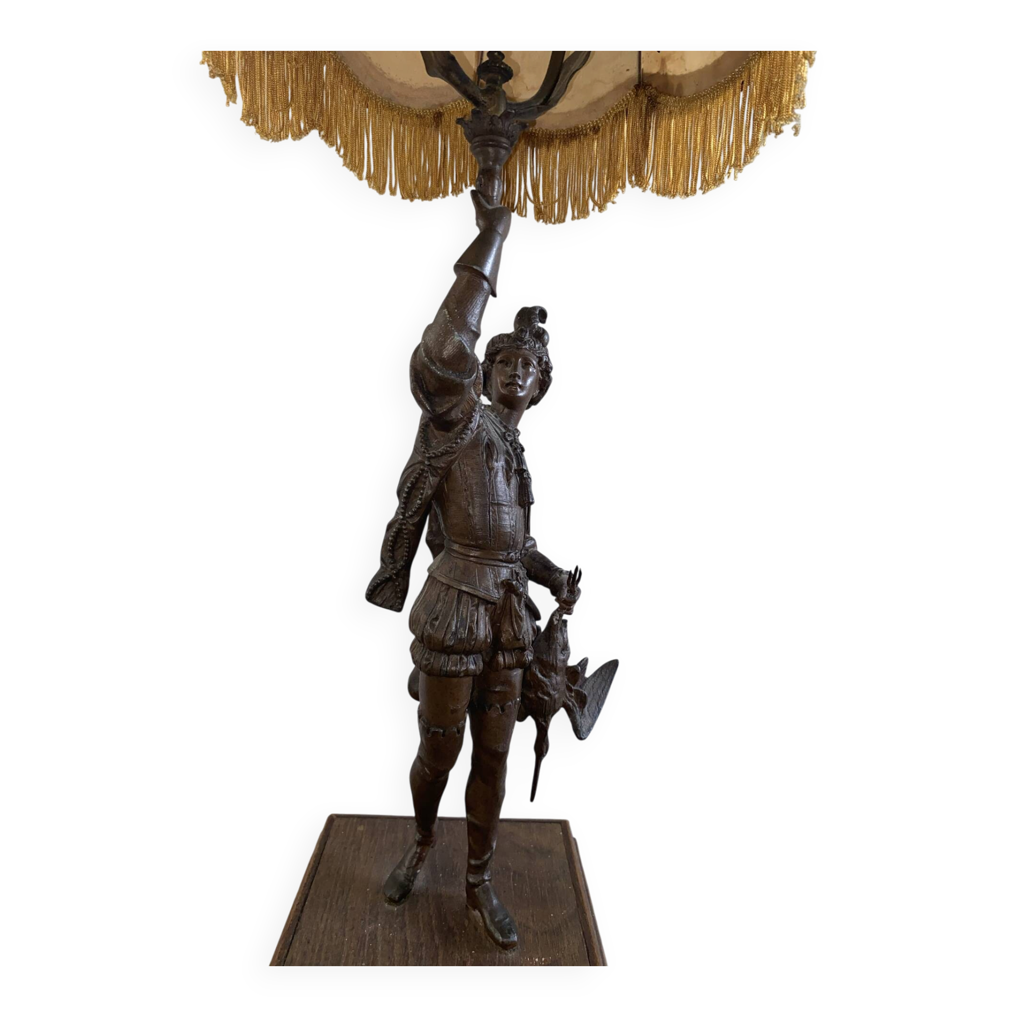 Antique statue lamp "The Hunt Louis XIII" signed LSF