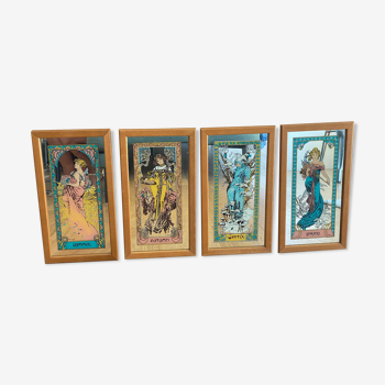 Set of 4 screen-printed Mirrors Mucha, the 4 seasons