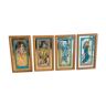 Set of 4 screen-printed Mirrors Mucha, the 4 seasons