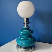 Lampe vintage en céramique craquelée émaillée bleu turquoise – base ch