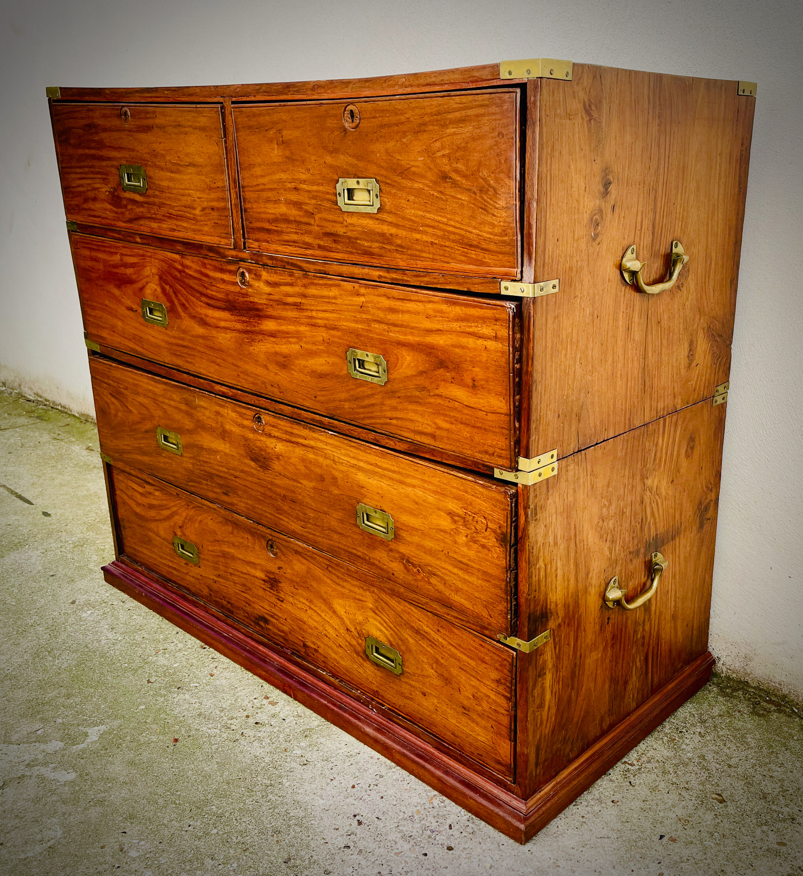 Nineteenth century teak boat chest of drawers in two parts