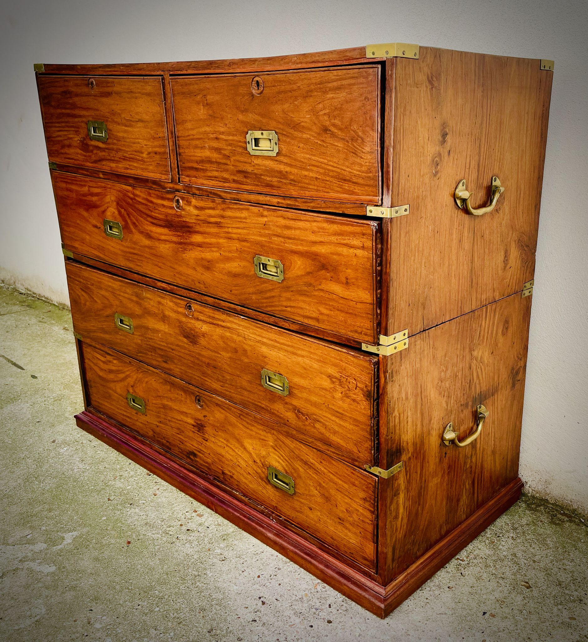 Commode de bateau en teck XIXe en deux parties