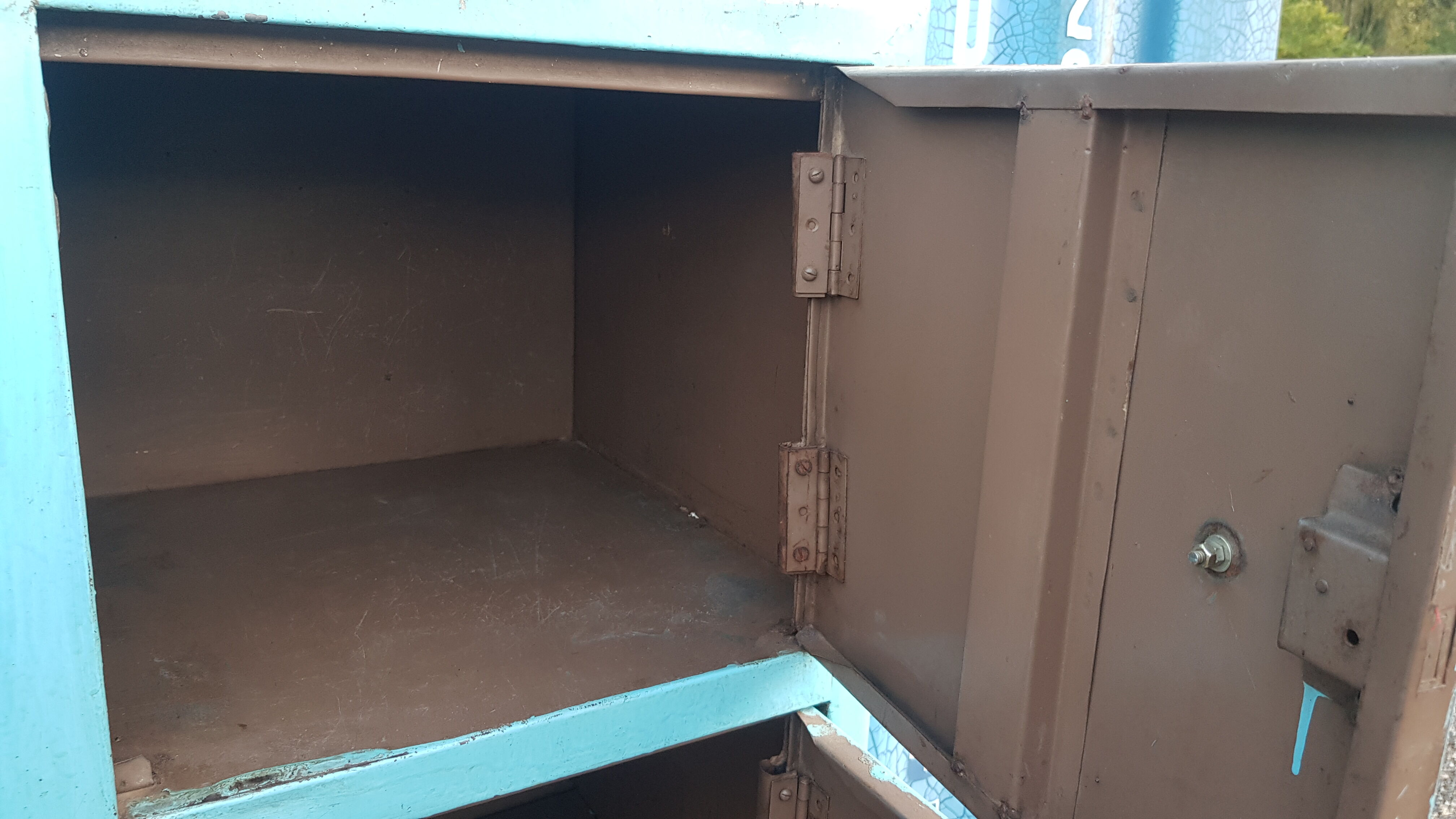 Old metal workshop furniture original turquoise patina