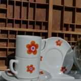 2 tasses mugs et soucoupes en porcelaine Colombia Vintage 1970s