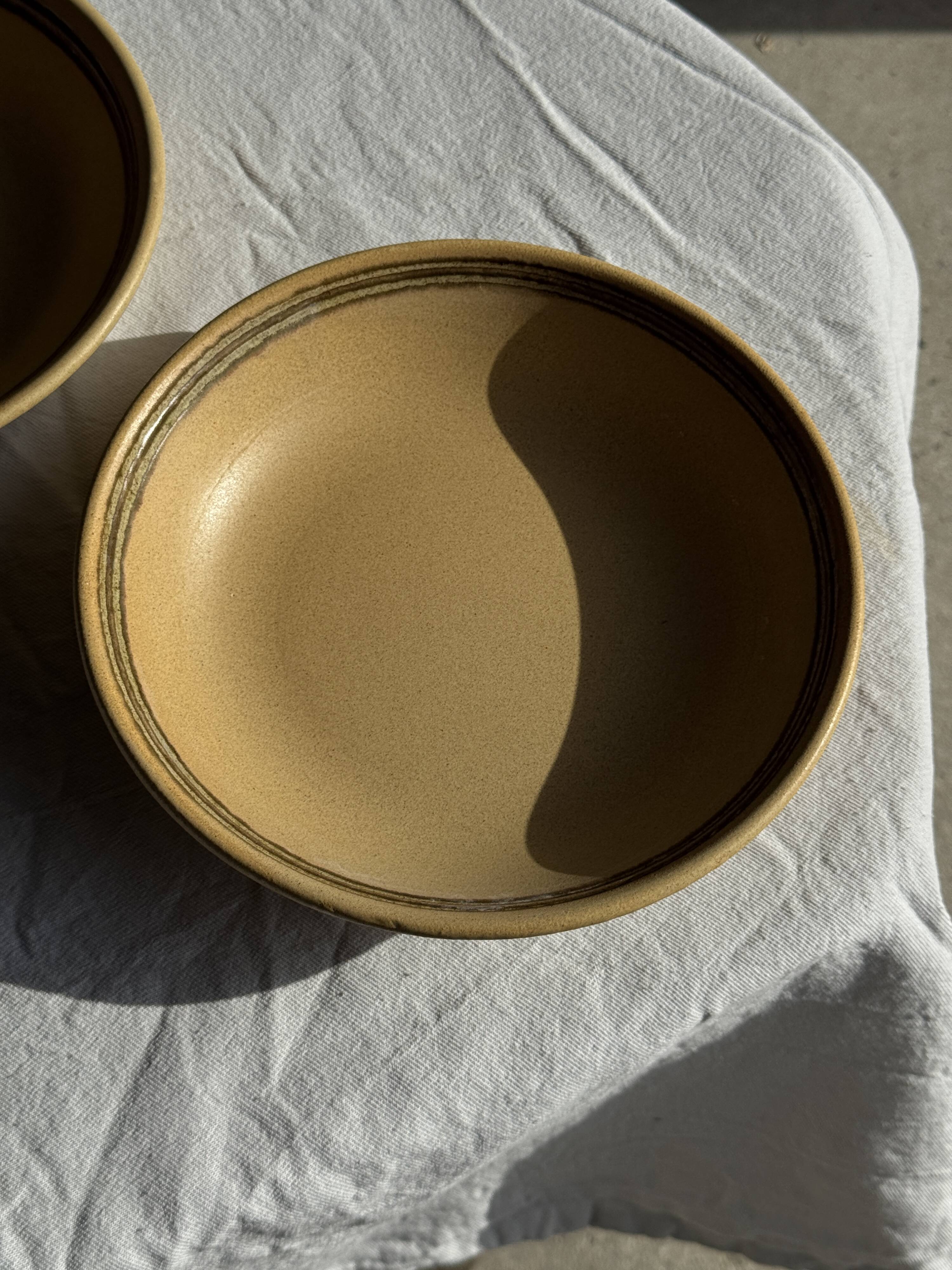 Lot de 2 assiettes creuses en grès liseré brun et marron D21,5