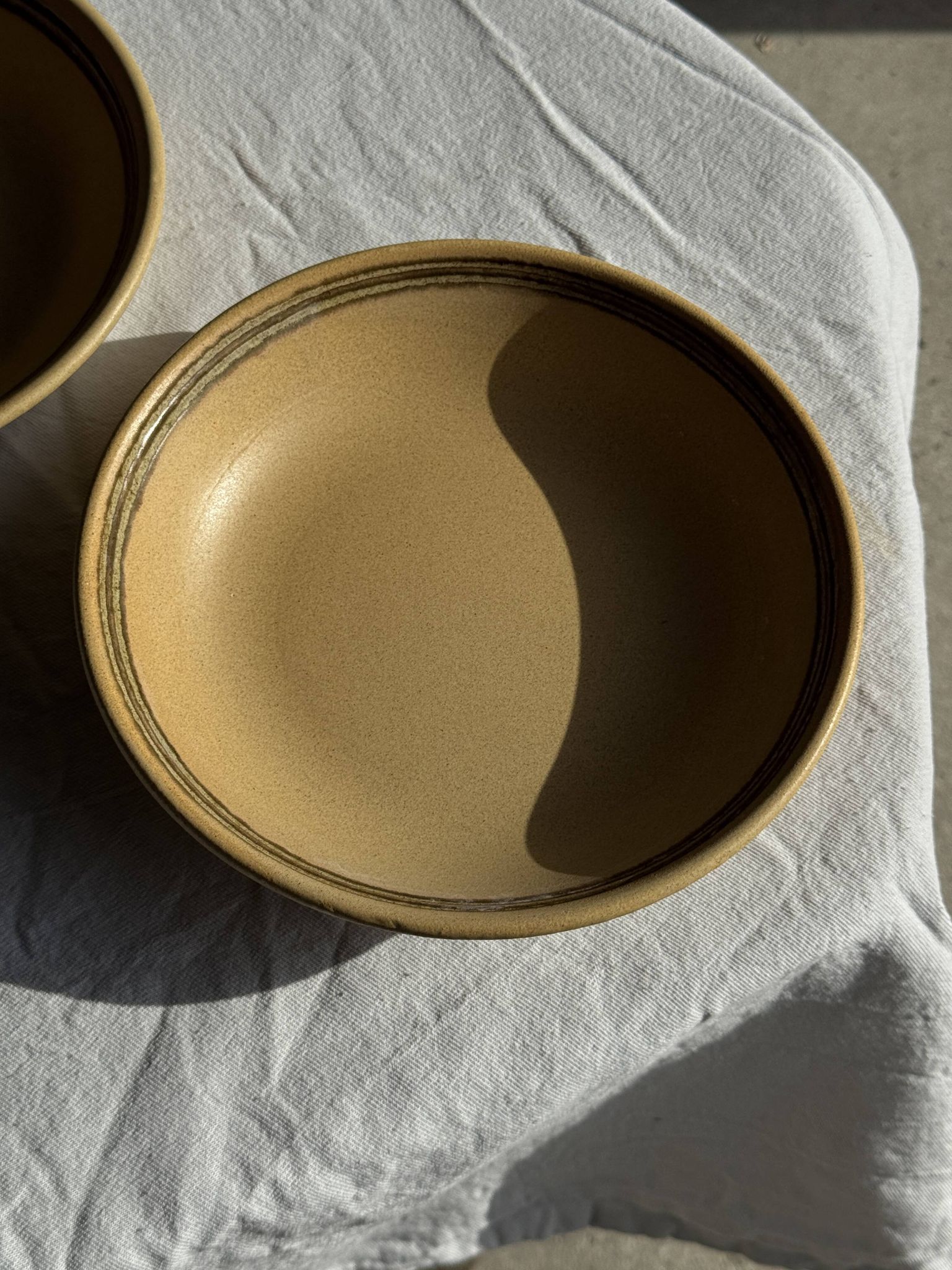 Lot de 2 assiettes creuses en grès liseré brun et marron D21,5