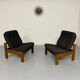 Lot of 2 adjustable wooden fabric chairs, Scandinavian design, vintage 1970s.