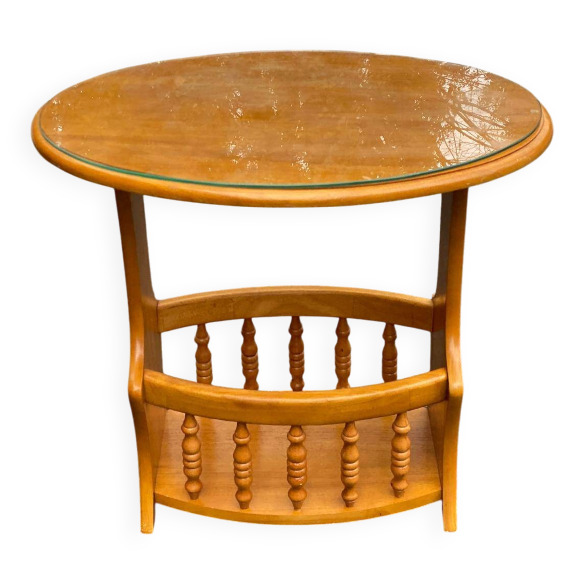 Round oval side table in carved solid wood from the 20th century.
