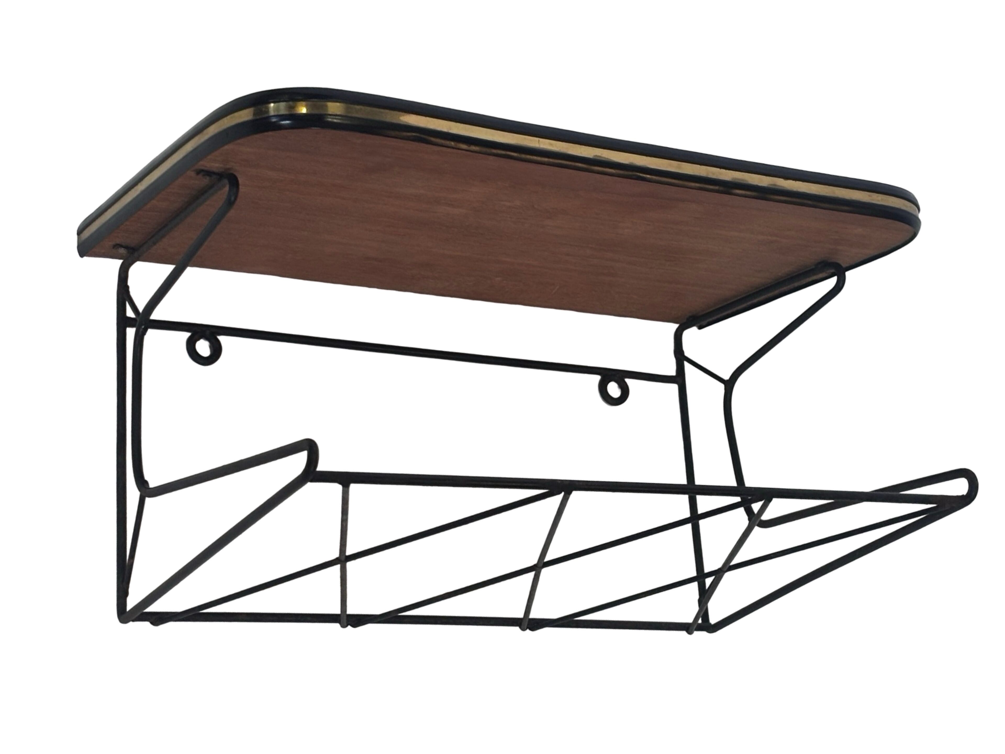 Vintage Floating Wall Shelf with Drawer, Teak String Rack 60's design