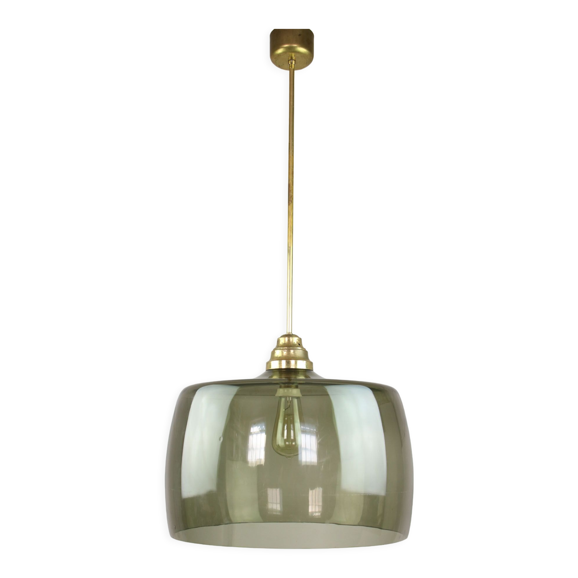 Green italian mid-century glass & brass ceiling lamp