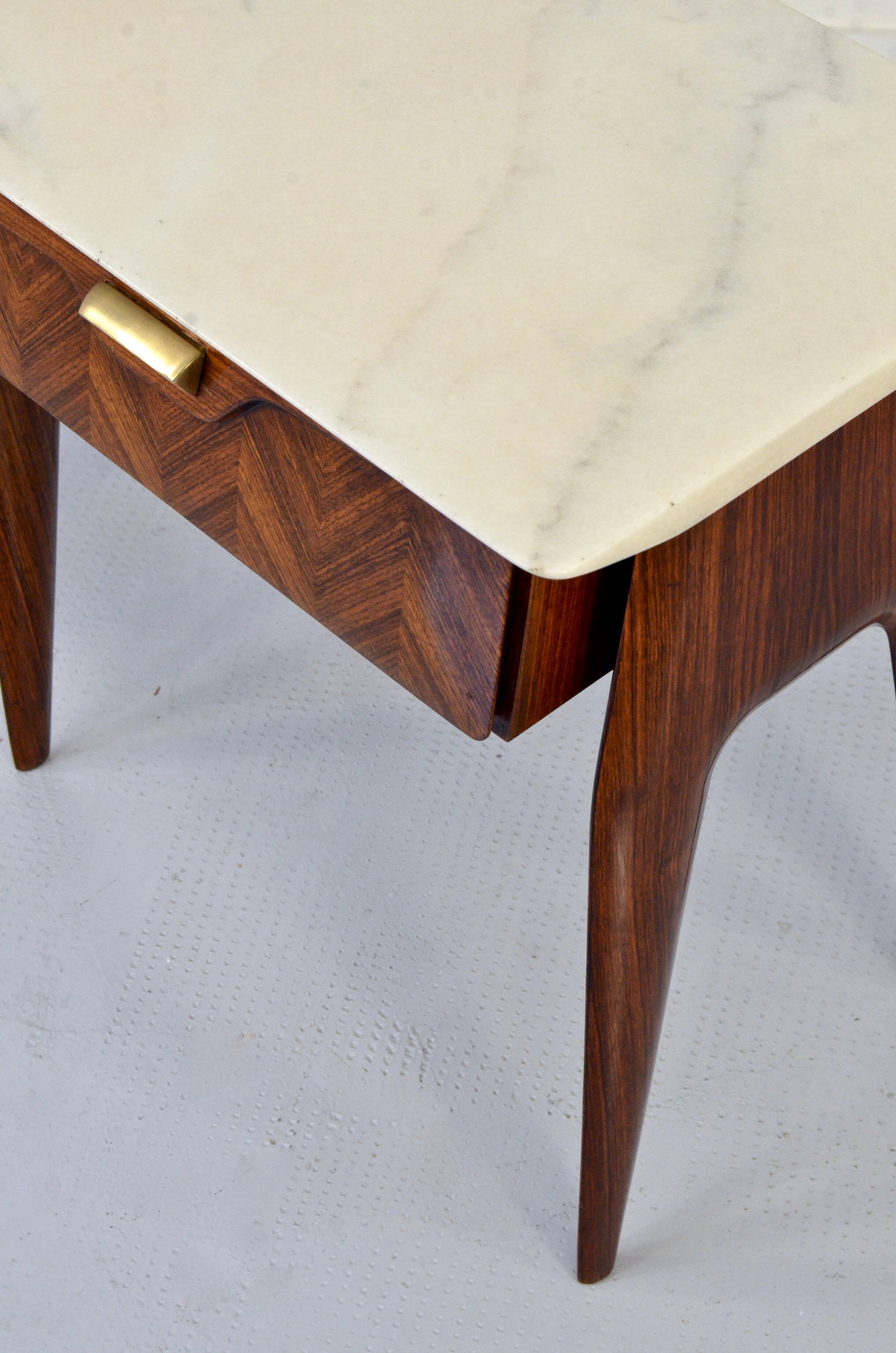 Set of 2 Italian Midcentury Rosewood and carrara bedsides tables