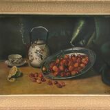 Still life painting with cherries and tea 1928
