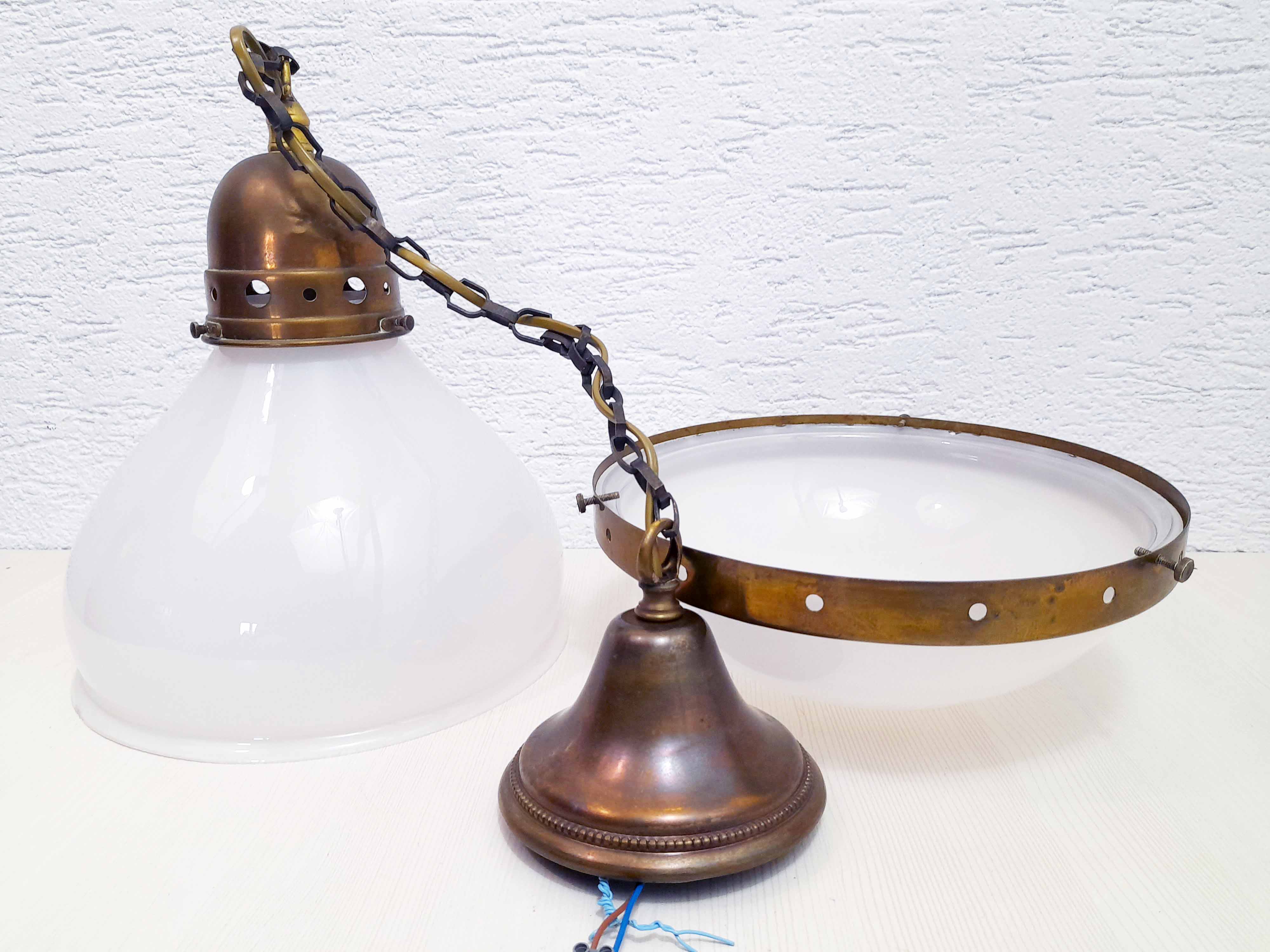 Bauhaus pendant lamp in opaline glass and brass