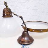 Bauhaus pendant lamp in opaline glass and brass