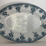 Plat ancien ovale bleu et blanc