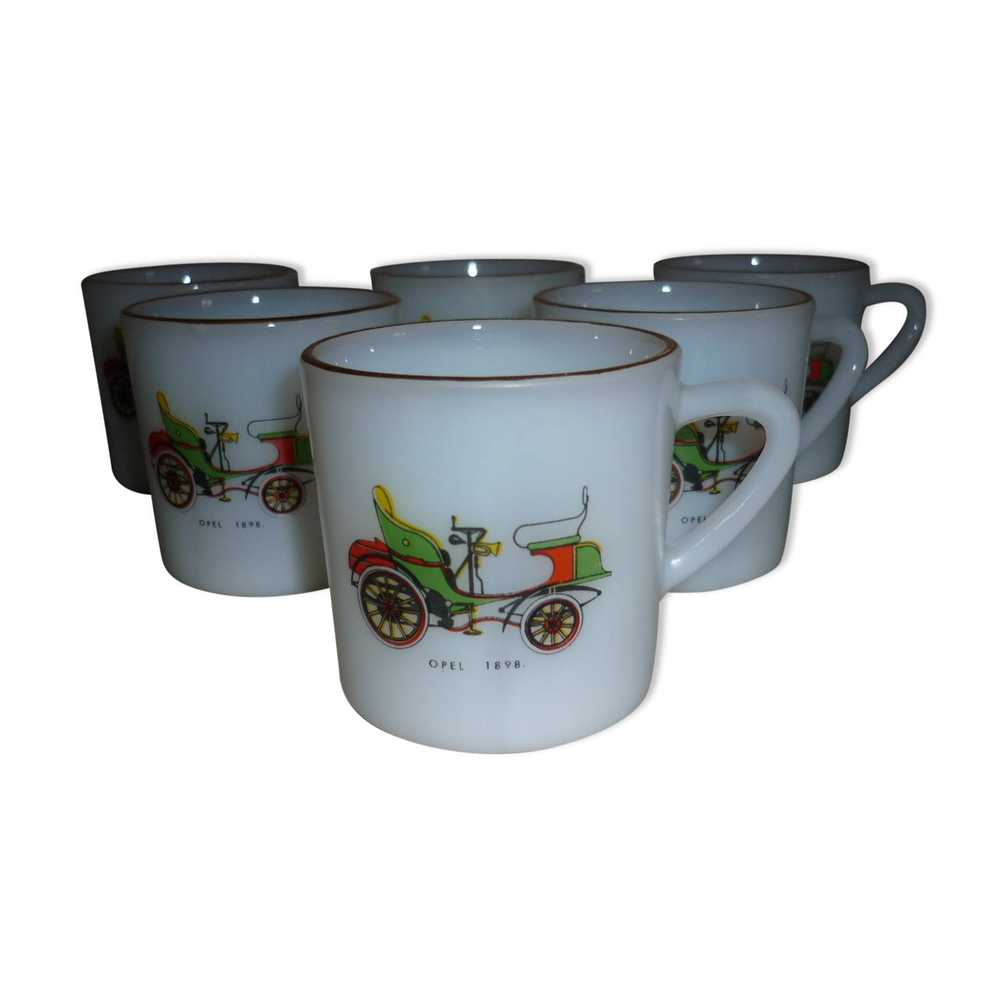 Opaline glass cups decorations OPEL 6 pieces