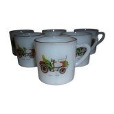 Tasses en verre opaline décors OPEL 6 pièces