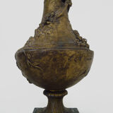 Pair of art nouveau vases in regulation on marble base signed l and f moreau